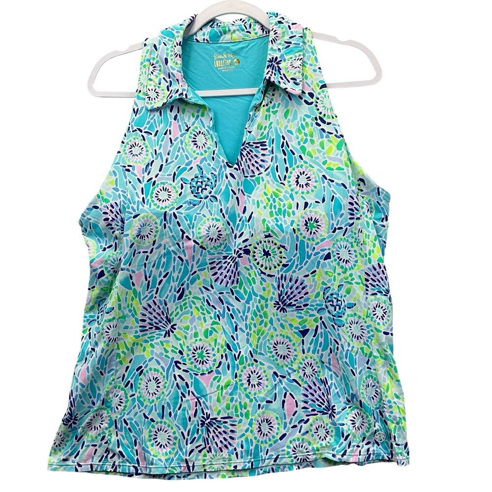 Lilly Pulitzer Luxletic Lakelyn Polo Tank Top Zanzibar Floral size XL - Picture 2 of 13